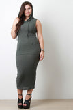 Ribbed Knit Hooded Sleeveless Bodycon Midi Tank Dress