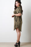 Tie Dye Curved Hem Short Sleeves Tunic Midi Dress
