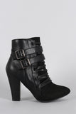 Qupid Strappy Corset Buckle Almond Toe Heeled Booties