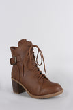 Wild Diva Lounge Curved Top Line Side Buckle Combat Ankle Boots