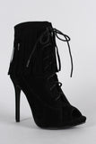 Liliana Fringe Cuff Corset Laces Peep Toe Booties