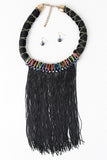 Wrapped Cord Fringe Statement Necklace