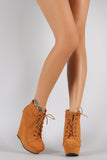 Bamboo Oxford Round Toe Lace Up Platform Wedge Booties