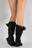 Faux Suede Slouchy Buckled Flat Boots