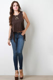 Vegan Suede Sleeveless Plunging Armholes Side Fringe Top