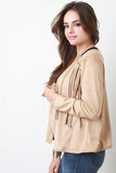 Southwestern Fringe Open Draped Front Suede Jacket