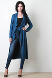 Belted Suede Draped Longline Jacket