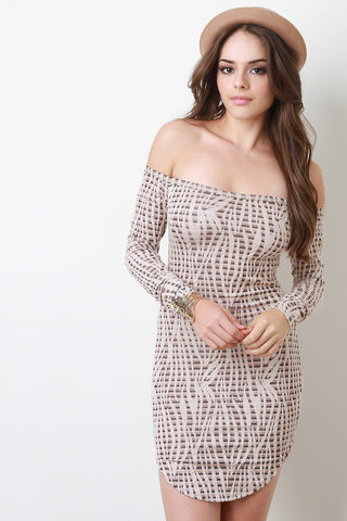 Zebra Knit Striped Off Shoulder Dress