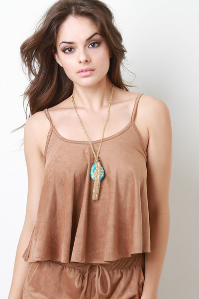 Vegan Suede Flowy Cami Crop Top