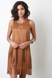 Suede Tiered Fringe Mini Dress