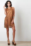 Suede Tiered Fringe Mini Dress