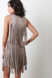 Suede Tiered Fringe Mini Dress