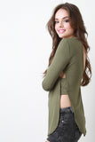 Mock Neck Long Sleeves Teardrop Open Back Top