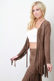 Suede Fringe Long Sleeves Cardigan