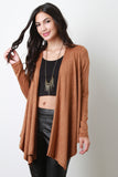 Suede Long Sleeves Drape Front Cardigan