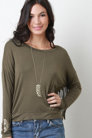 Fringe Long Dolman Sleeves Top