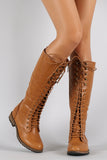 Lace Up Flat Knee High Combat Boot