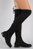 Bamboo Faux Suede Tied Flat Thigh High Boot