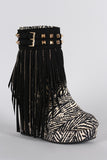 Tribal Studded Suede Chain Fringe Platform Wedge Bootie