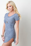 Distressed Heathered Short Sleeves Longline Tee