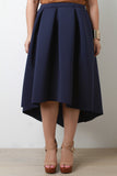 Boxy Pleat High Low Midi Skirt