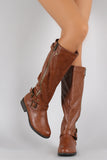 Bamboo Buckle Zipper Round Toe Riding Knee High Boots