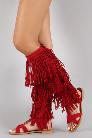 Fringe Covered Shaft Gladiator Sandal