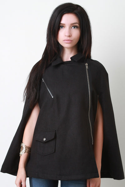 Zip Up Collar Cape Jacket