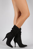 Anne Michelle Suede Slouchy Pointy Toe Mid Calf Boots