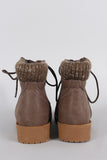 Sweater Cuff Lace Up Zipper Combat Ankle Boots