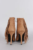 Suede Perforated Fringe Pointy Toe Stiletto Booties