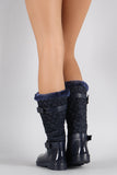 Bamboo Quilted Fur Cuff Mid Calf Rain Boots