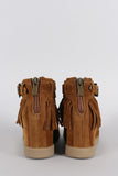 Bamboo Buckle Fringe Moccasin Hidden Wedge Booties