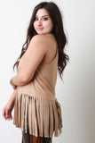 Sleeveless Suede Fringe Hem Top