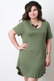 Jersey Knit Open Back Short Sleeves Tunic T-Shirt Dress