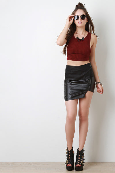 Snake Panel Vegan Leather Mini Skirt