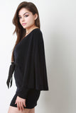 Suede Bow Belt Long Sleeve Cape Dress