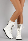 Buckled Combat Lace Up Mid Calf Boots