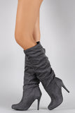 Suede Slouchy Almond Toe Stiletto Knee High Boots