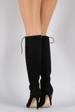 Suede Corset Lace Up Peep Toe Stiletto Knee High Boots