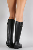 Rubber Buckle Round Toe Knee High Rain Boots