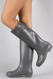 Rubber Buckle Round Toe Knee High Rain Boots