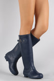 Rubber Buckle Round Toe Knee High Rain Boots