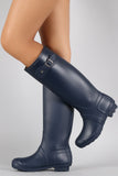 Rubber Buckle Round Toe Knee High Rain Boots