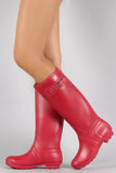 Rubber Buckle Round Toe Knee High Rain Boots