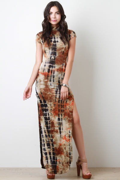 Casual Tie Dye Double Side Slit Maxi Dress