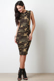 Camouflage Dropped Arm Hole Midi Dress