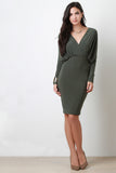 Deep-V Dolman Sleeves Midi Dress