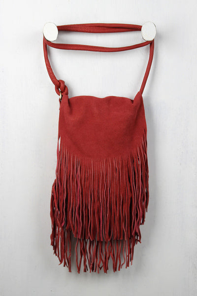 Faux Suede Fringe Flap Bag