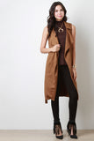 Suede Shawl Sleeveless Longline Vest